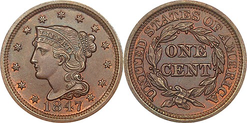 Coin Mintage. Braided Hair Large Cent