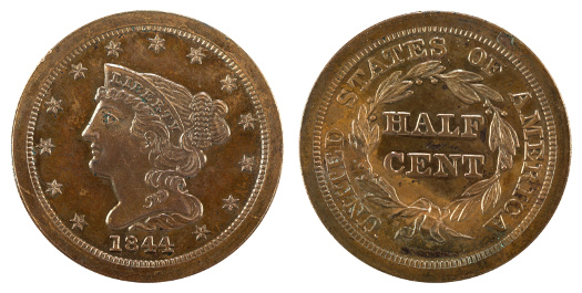 1854 US half cent value, Braided Hair